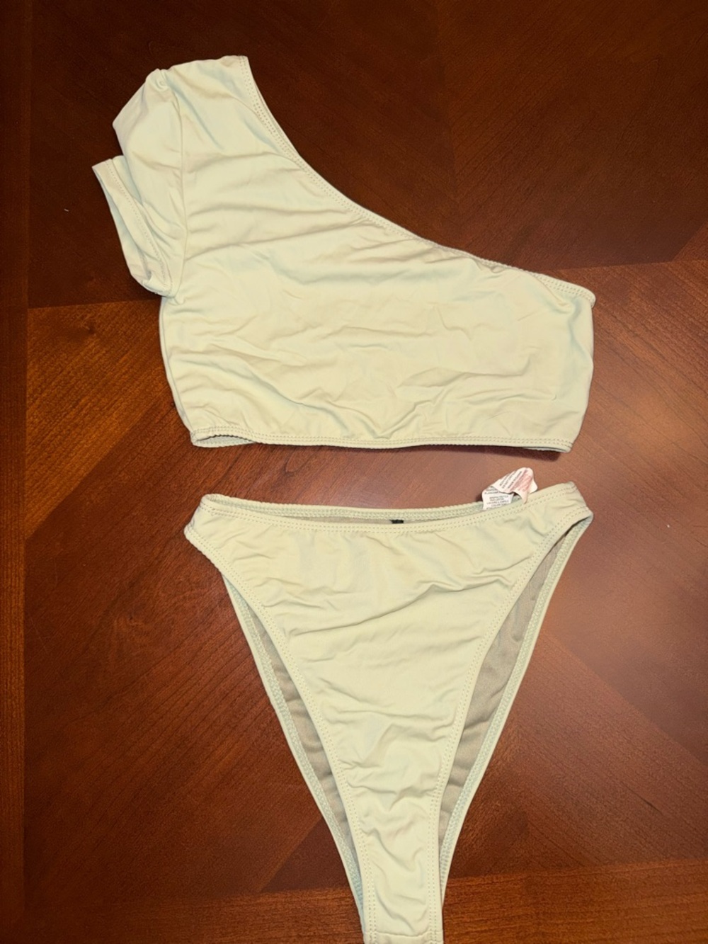 Pretty Little Thing One-Shoulder Bikini Set in Light Sage